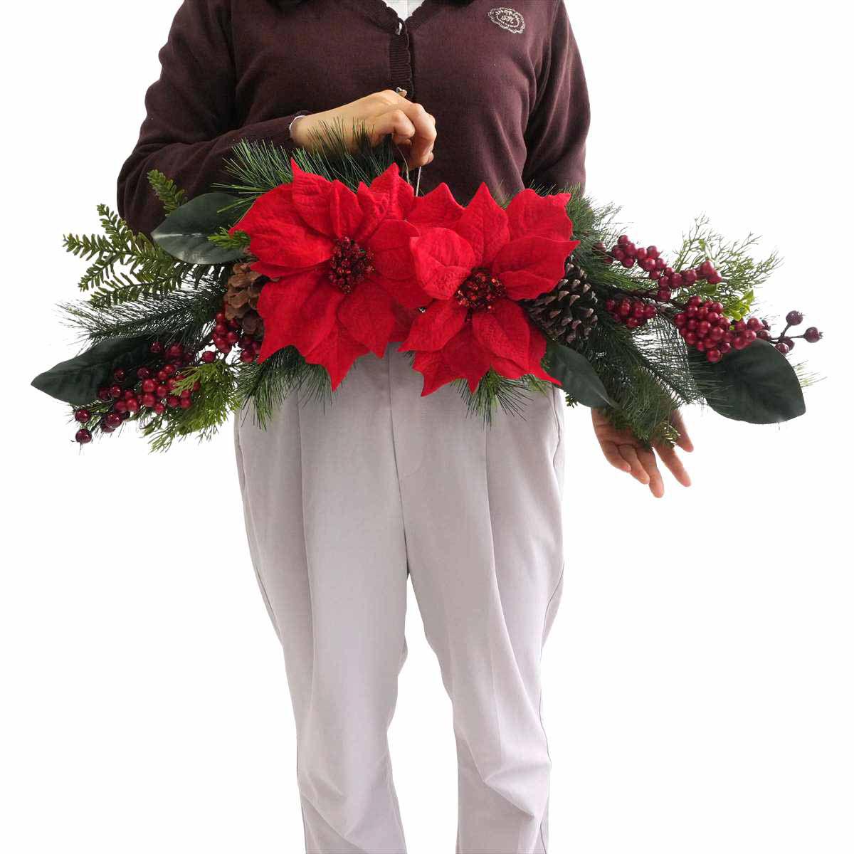 ポインセチア造花スワッグ幅85cm［ストエキオリジナル］