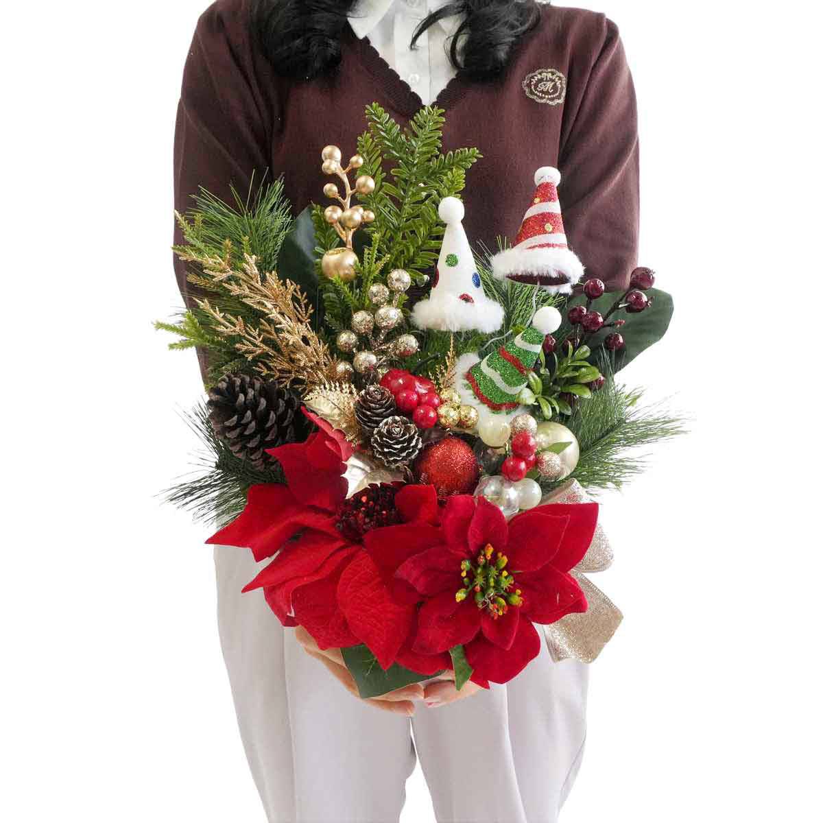ポインセチア造花アレンジ高さ42cm［ストエキオリジナル］