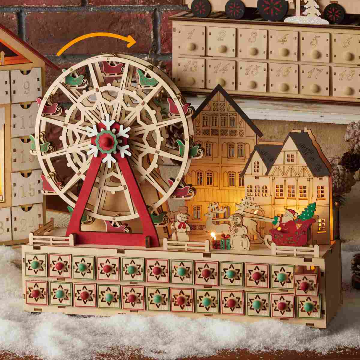 木製アドベントカレンダー LED木製アドベントカレンダー ハウス 1個