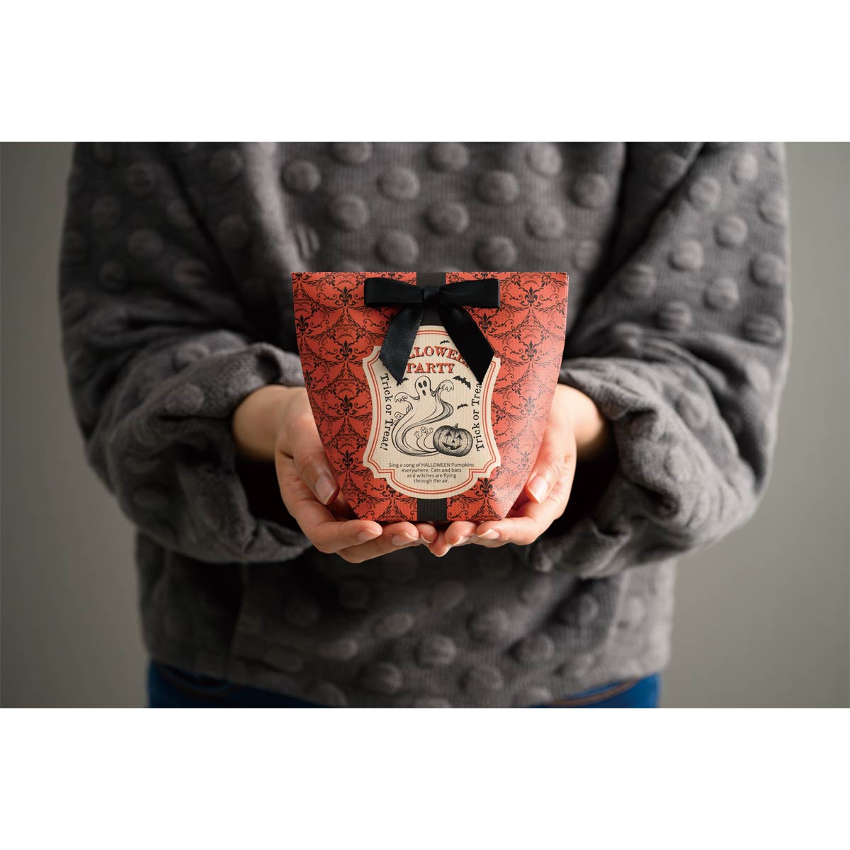 【10枚】 リボン付きギフトボックス ゴーストハロウィン