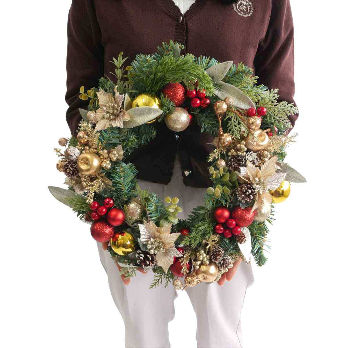 40cmデコレーションポインセチア造花クリスマスリース［ストエキオリジナル］