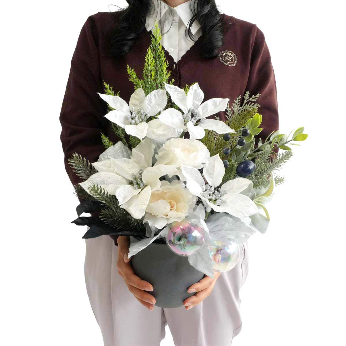 ウィンターポインセチア造花アレンジ［ストエキオリジナル］