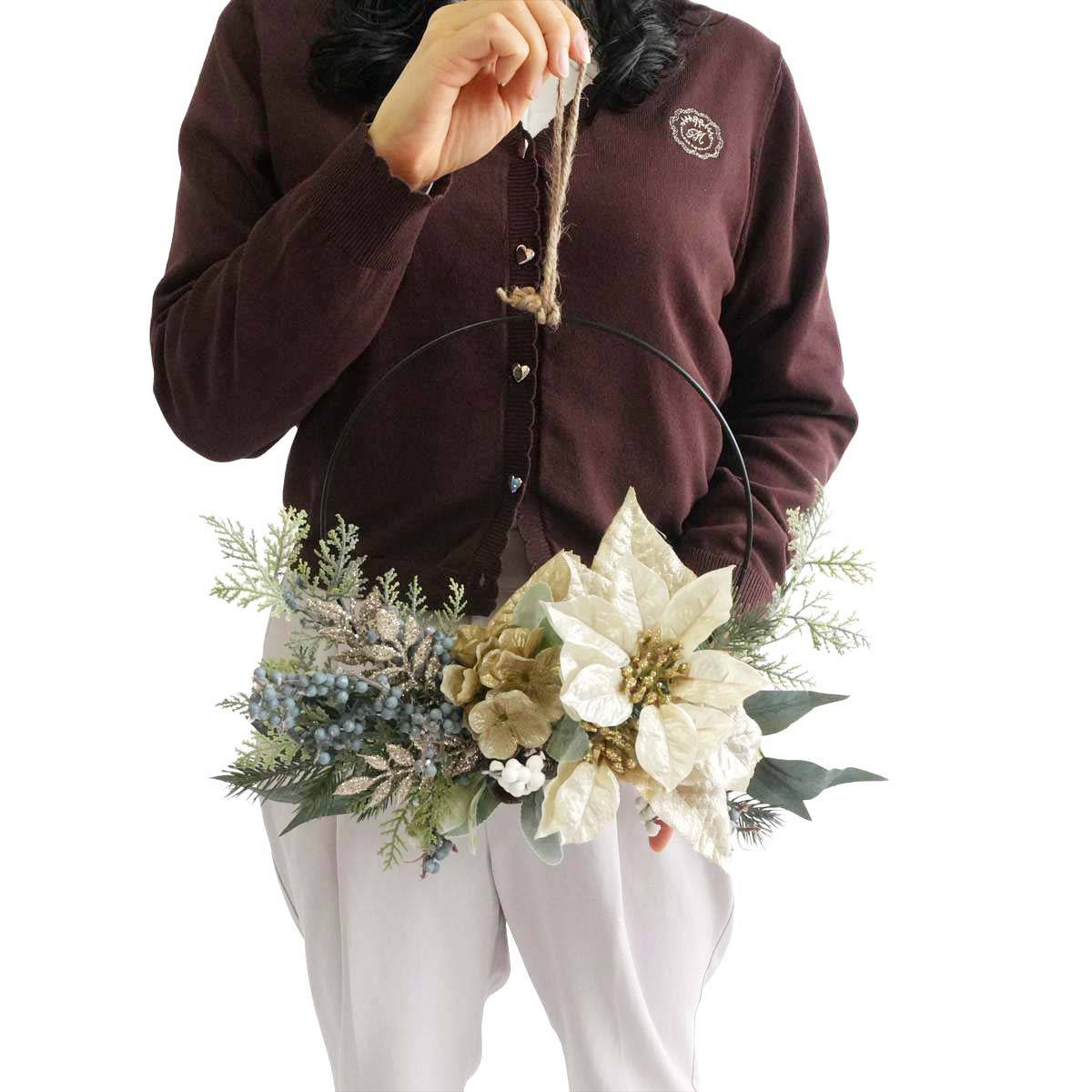 ウィンターポインセチア造花リース［ストエキオリジナル］