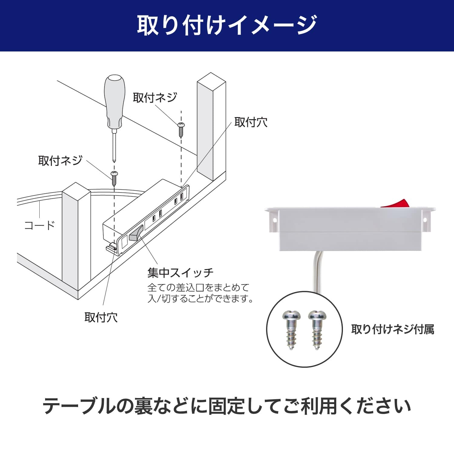 家具用スイッチ付コンセント2個口