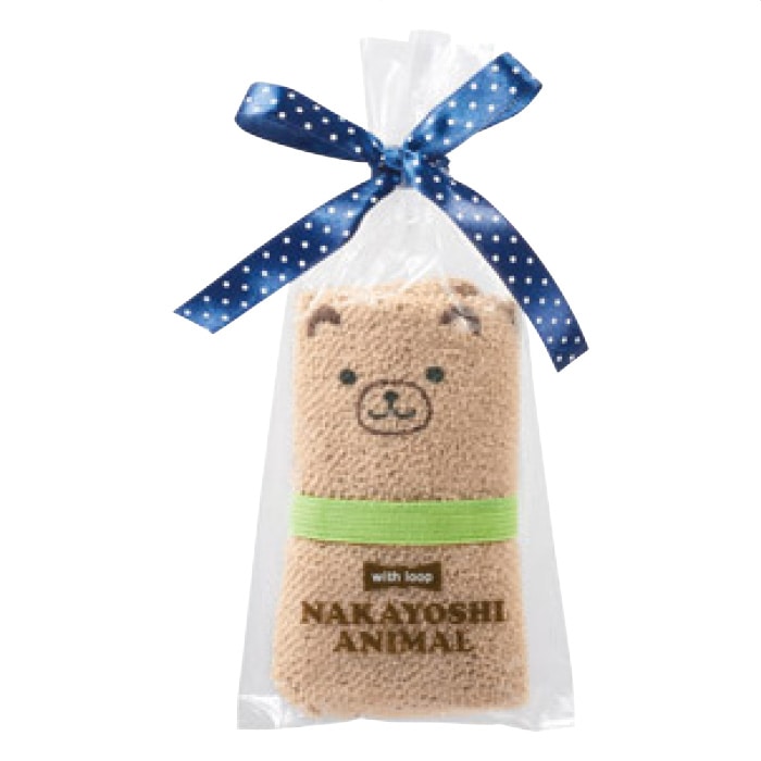 【320枚】ループ付 なかよしアニマルハンカチタオル(4色アソート)