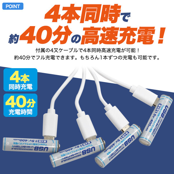Type－C充電リチウム電池単4×4本(電池): 事務用品