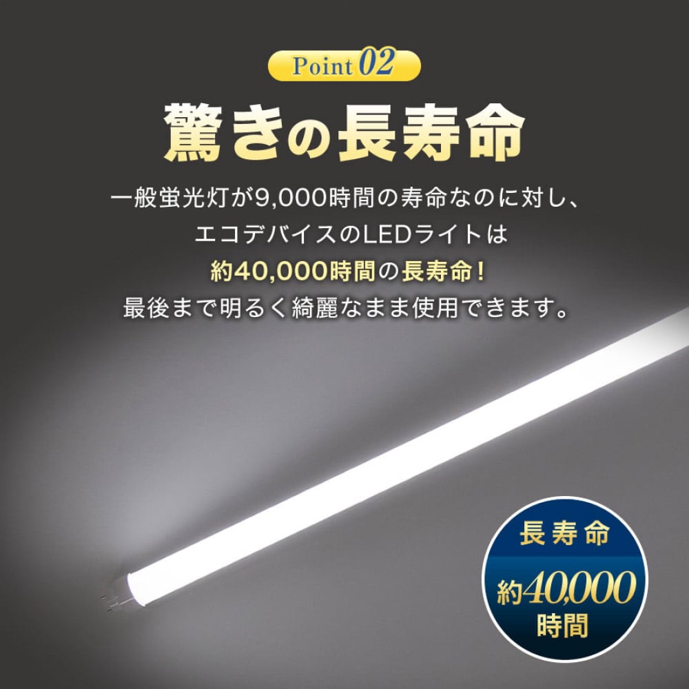 【2個】エコデバイス EFCLシリーズ LED直管ランプ 40形 昼光色［型番：EDLTL40LED-28N］