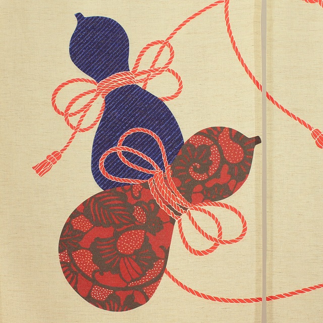 【新品】のれん  ロング 麻 ひょうたん 手描き 縁起物 約85×150 日本製