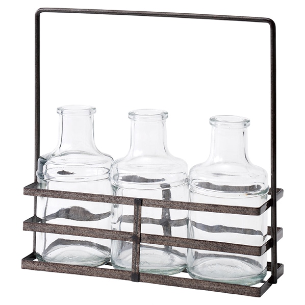 フラワーガラスボトル3本 アイアンホルダー付き 夏 インテリア雑貨 ディスプレイ 通販 ストア エキスプレス