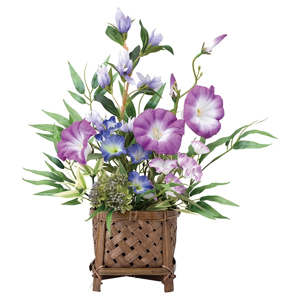 造花あさがお和風アレンジ 竹鉢 夏 和 ディスプレイ 装飾 置物 通販 ストア エキスプレス