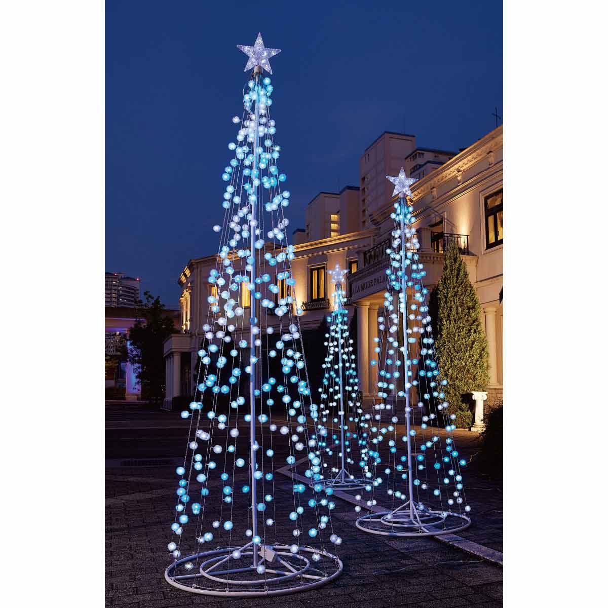 Ledタワーツリーケサランパサラン アイスブルー クリスマスイルミネーション 屋外使用可 H180cm クリスマス飾り通販 ストエキ