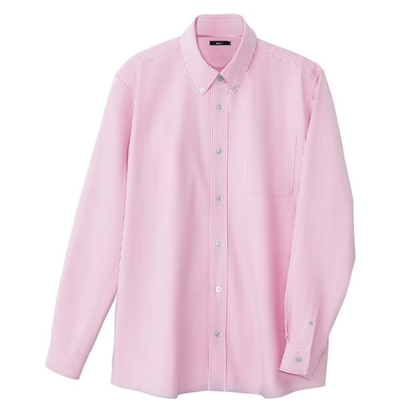 メンズ長袖オックスフォードボタンダウンシャツ ピンクストライプ アイトス 形態安定 Az 7870 通年 通販 ストア エキスプレス