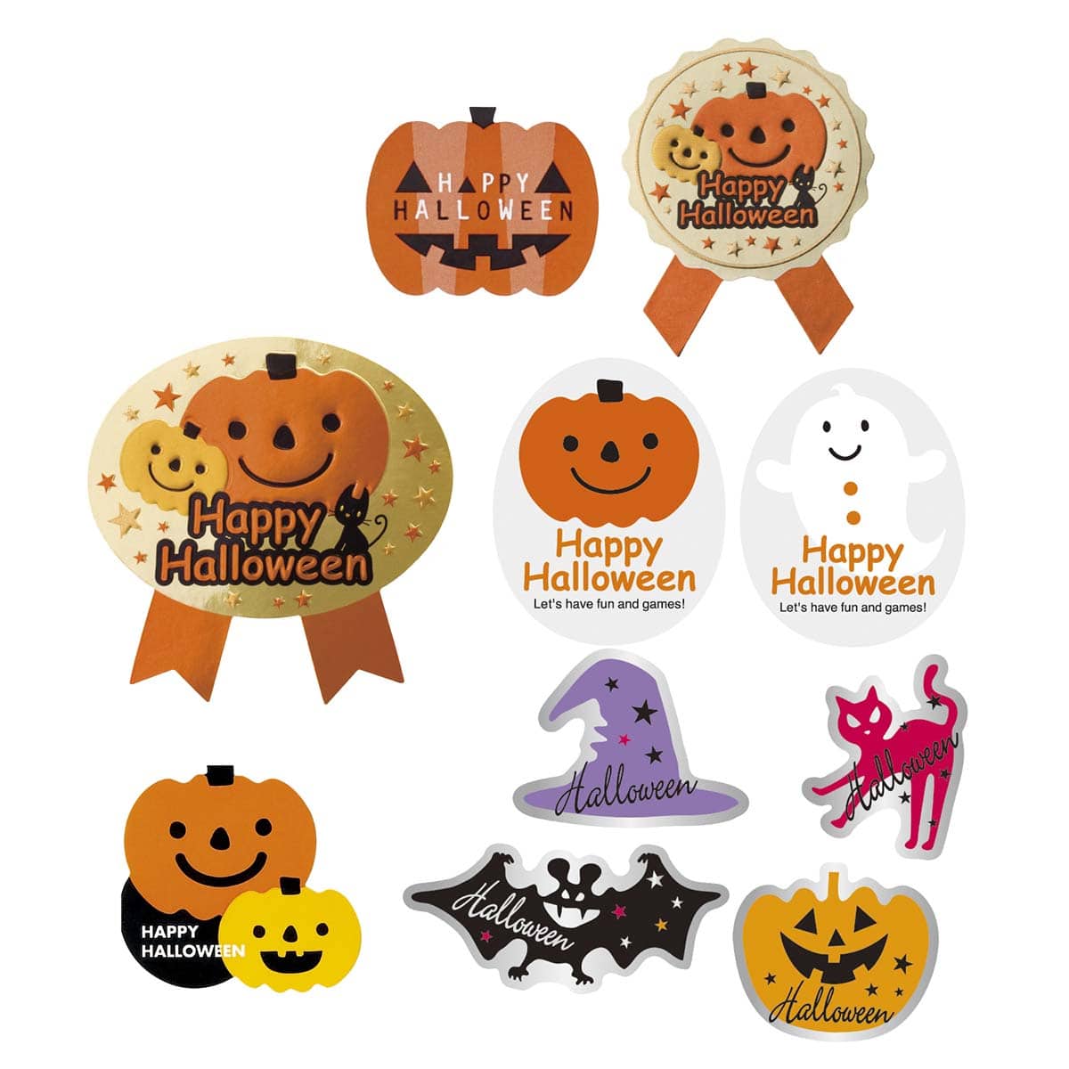 ハロウィンギフトラッピングシール 100枚 ギフト向け パンプキン オバケ 猫 コウモリ 帽子 通販 ストア エキスプレス