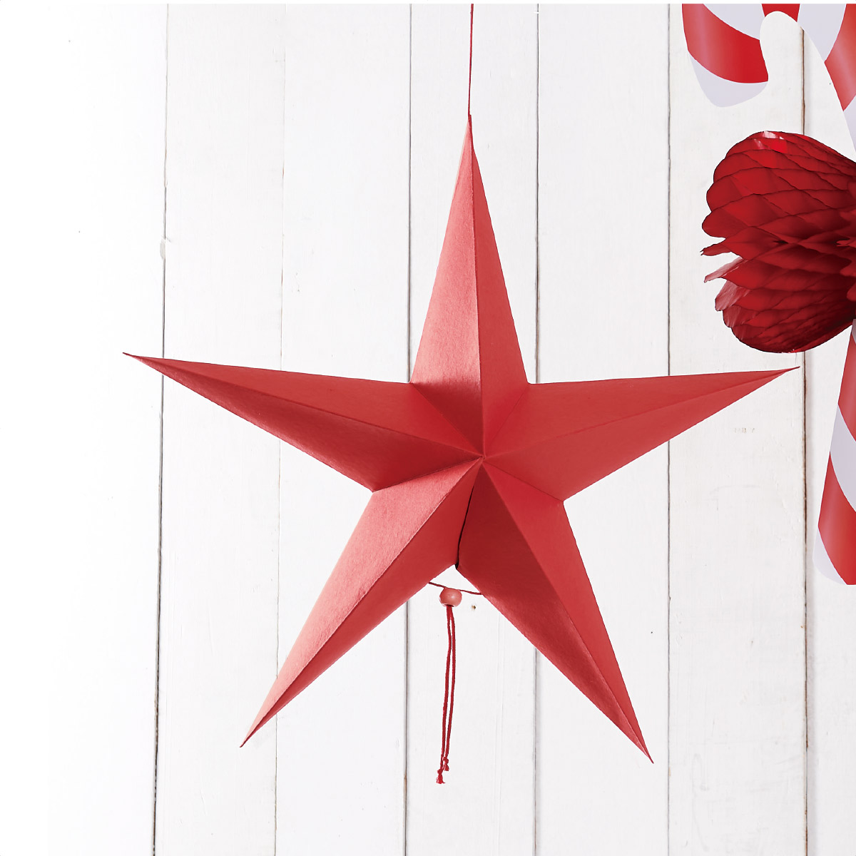 紙製スターデコレーションレッド クリスマス ディスプレイ 店舗装飾 クリスマス飾り 吊るし飾り 天井 通販 ストア エキスプレス