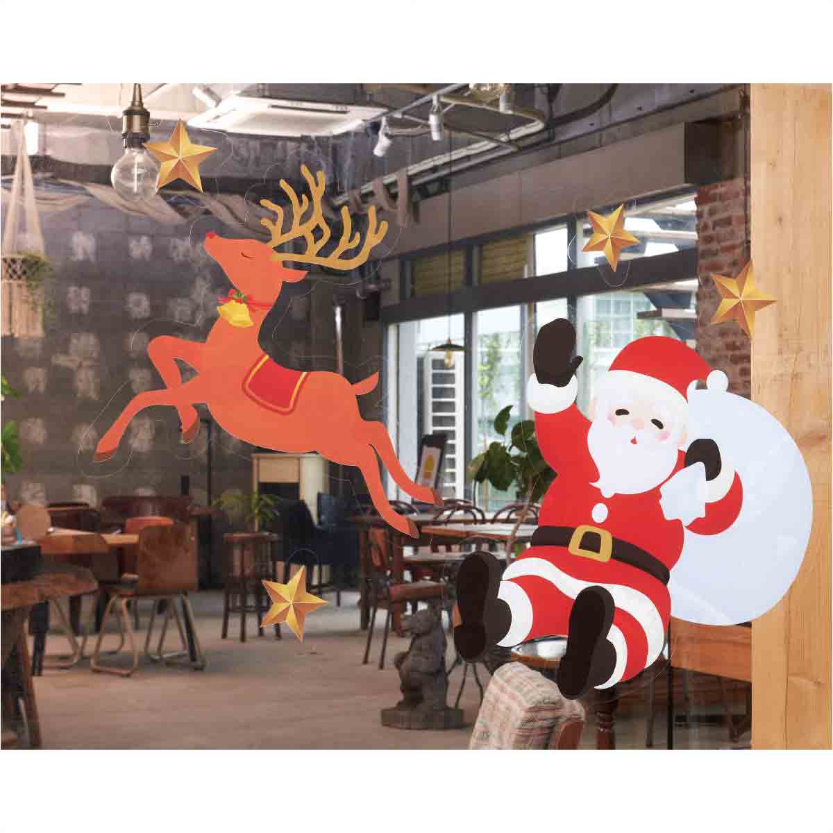 ウインドウステッカー 大 サンタ トナカイ クリスマス ディスプレイ 店舗装飾 窓飾り 通販 ストア エキスプレス