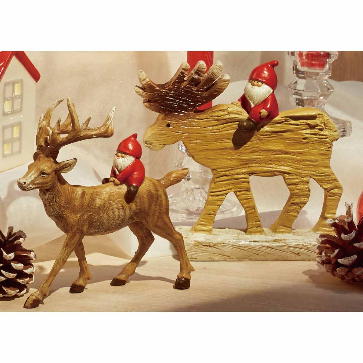 サンタトナカイオブジェ クリスマス卓上雑貨 おしゃれ ブラウン |クリスマス飾り通販 ストエキ