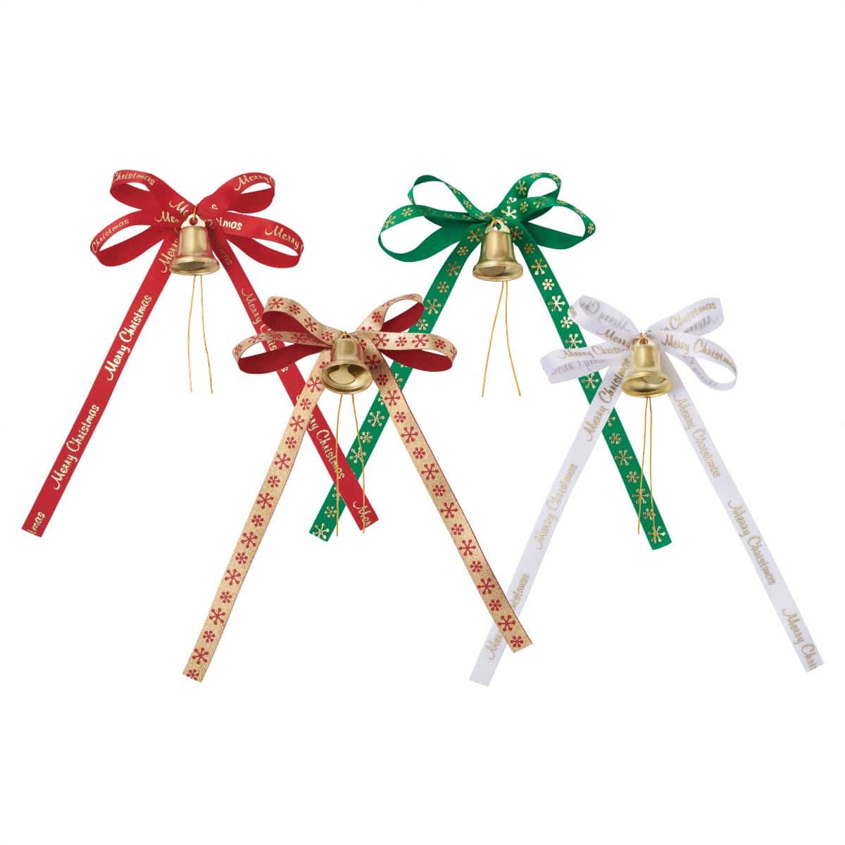 ベル付きプリントリボンボウ10個 レッド |クリスマス飾り通販 ストエキ