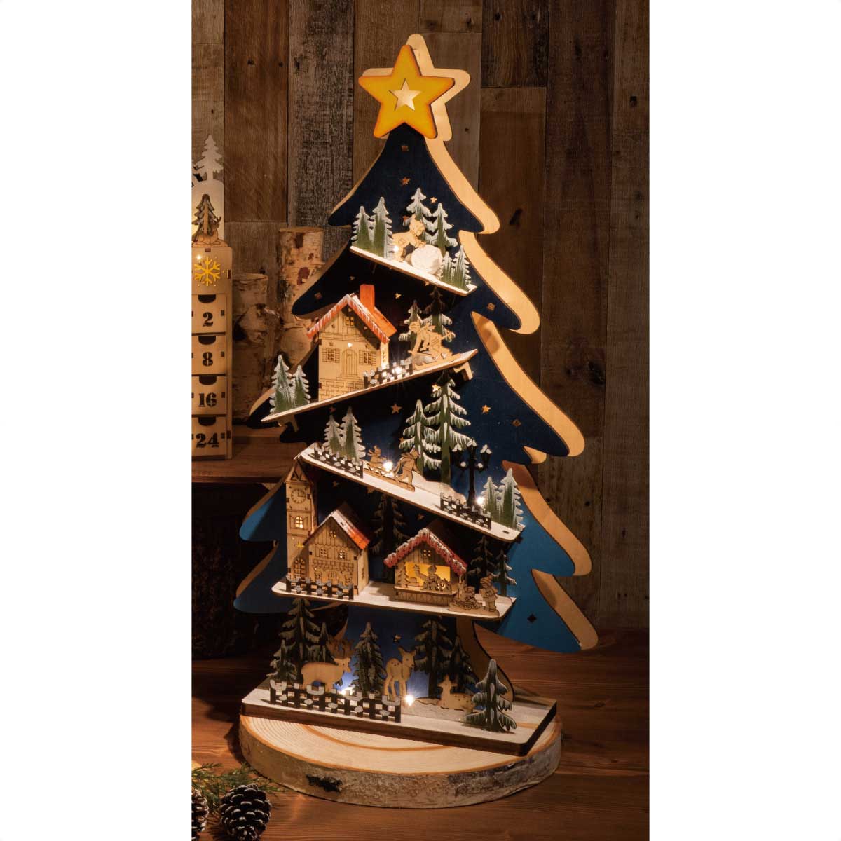 60cm Ledクリスマスツリーウッドスタンド 卓上おしゃれ雑貨 クリスマス飾り通販 ストエキ