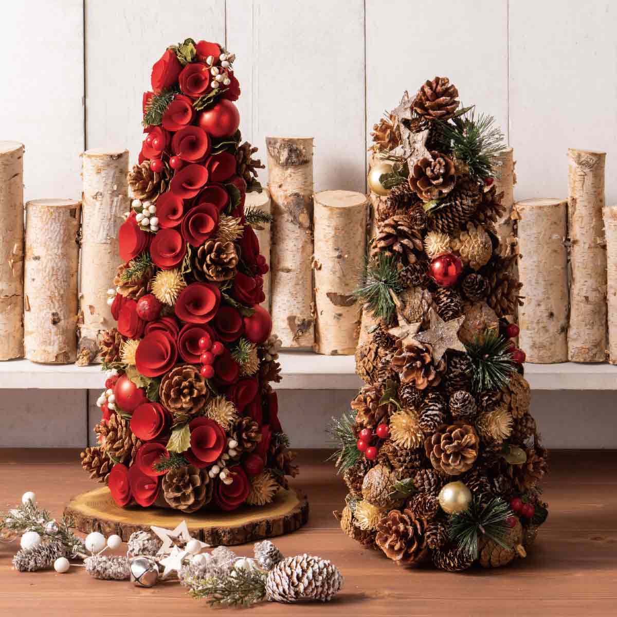 42cm ナチュラルコーンクリスマスツリー 卓上サイズ レッドボール |クリスマス飾り通販 ストエキ