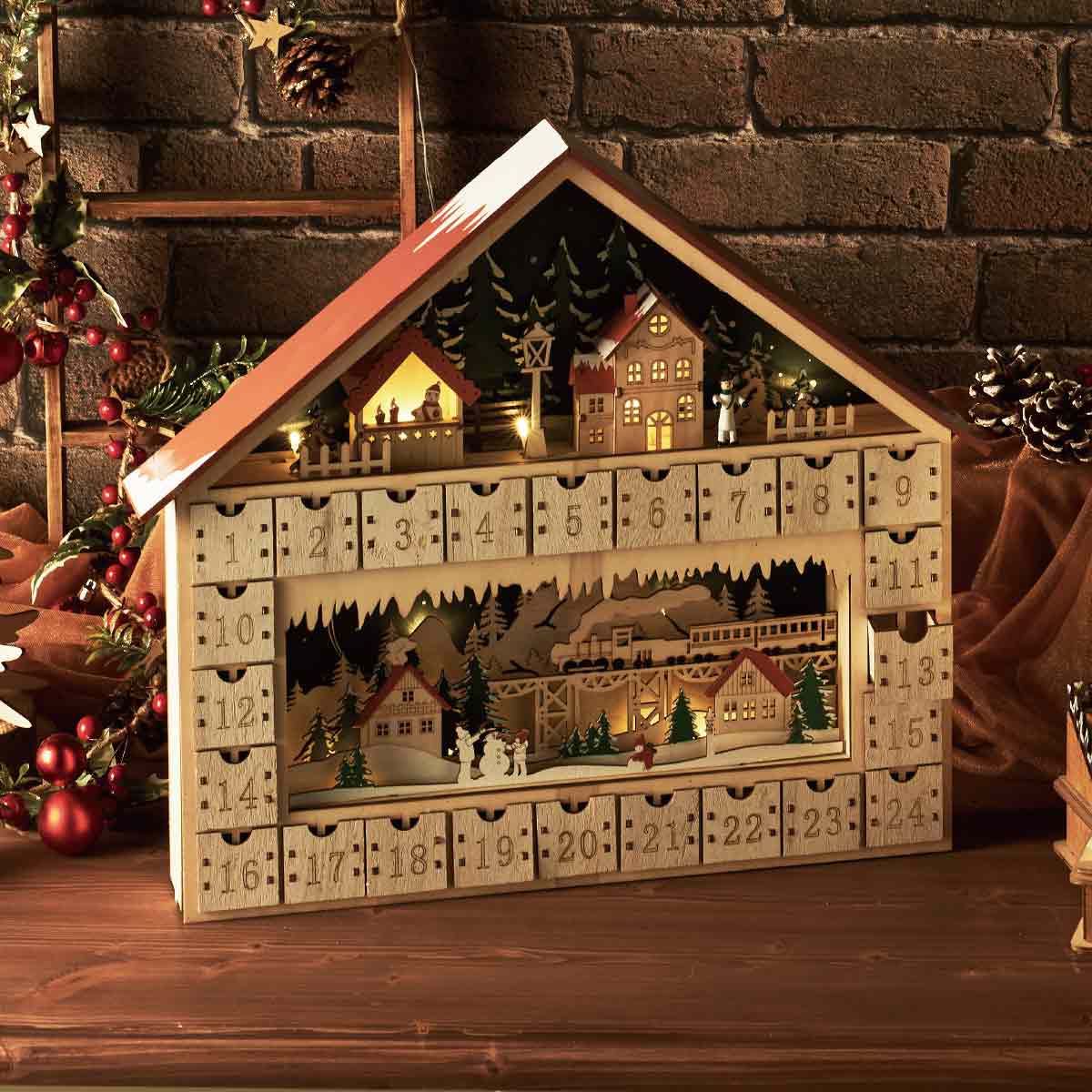 クリスマスの木製のカウントダウンカレンダー,24個の引き出し