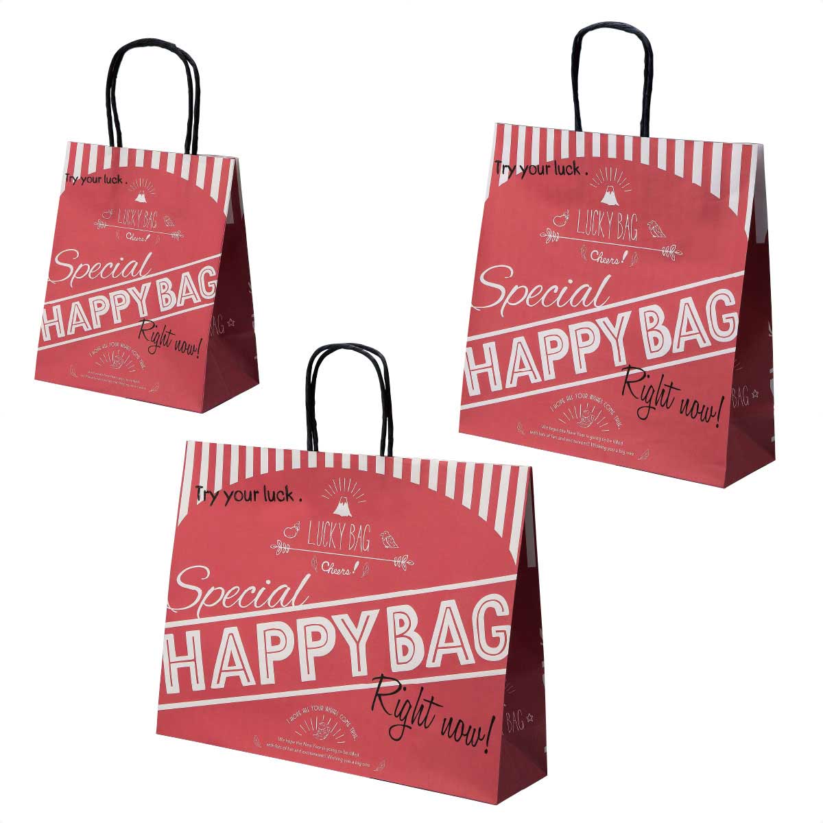 福袋手提げ紙袋 ハッピーバッグ レッド 20x12x25【通販】ストア ... happy bag.