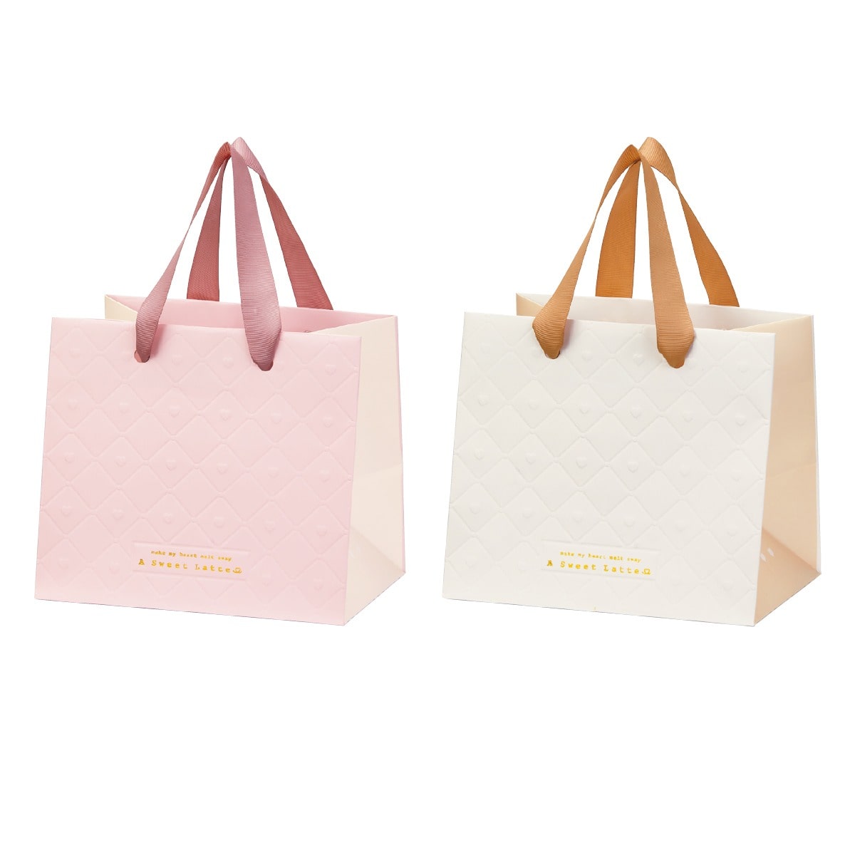 【20枚】 手提げ紙袋 ラテハート ピンク