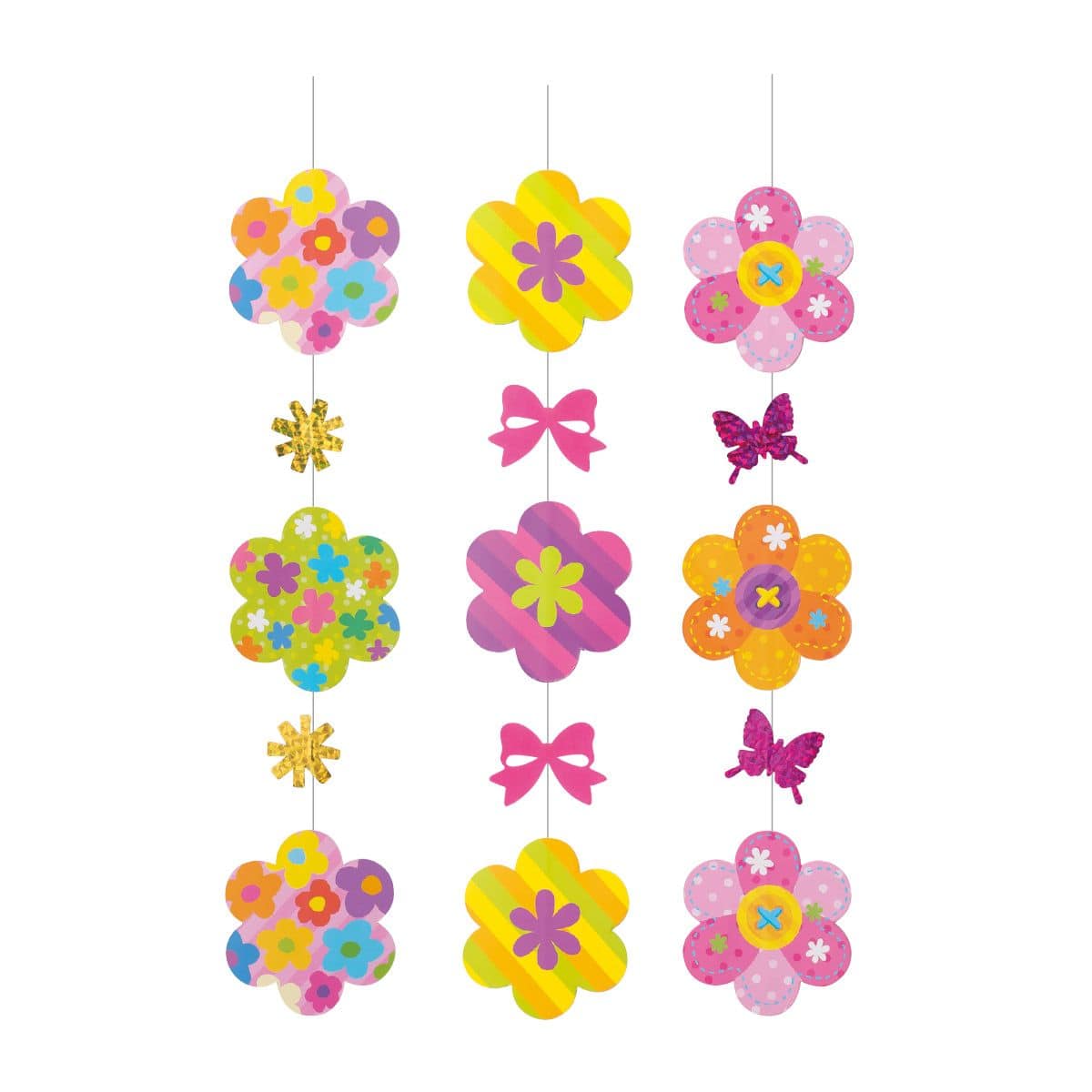 2本 フラワー5連ハンギング100cm カラフル