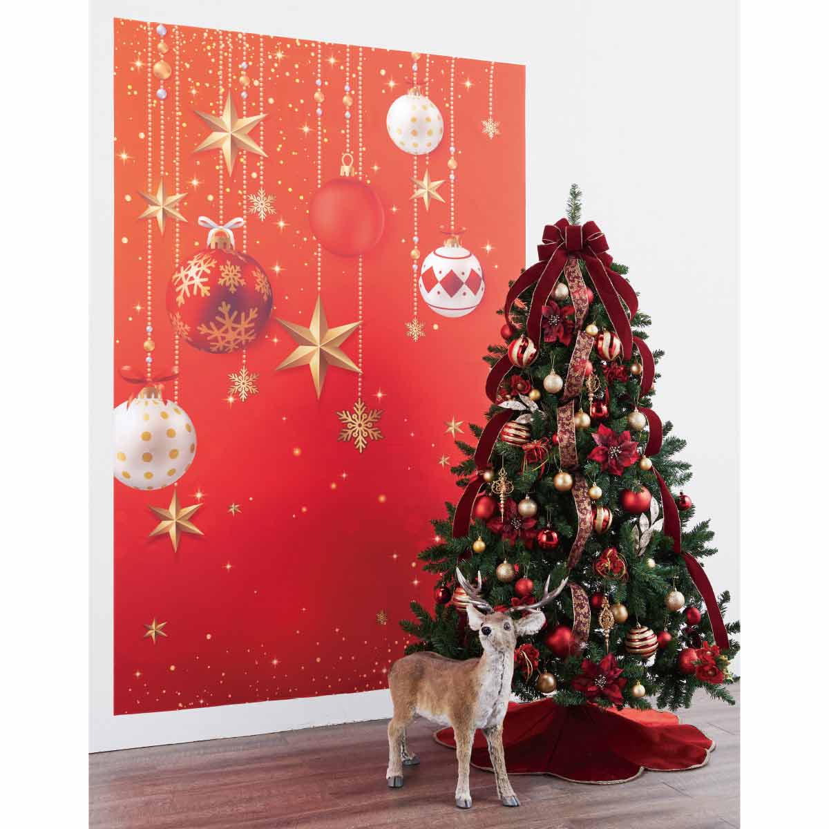 バックグラウンドシート クリスマスオーナメントレッド145×220cm