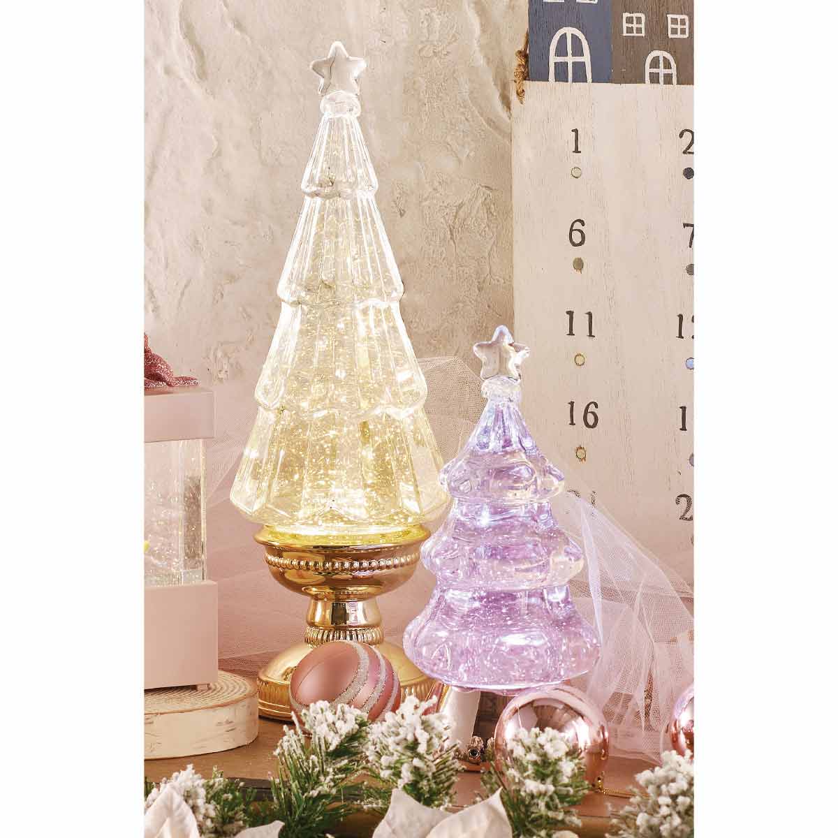 LEDウォータークリスマスツリー ピンク 高さ24cm