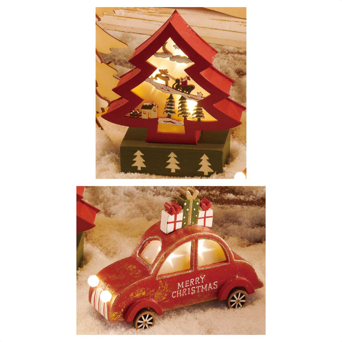 【フレジェ】クリスマス６点 LED木製クリスマスオブジェ ツリー
