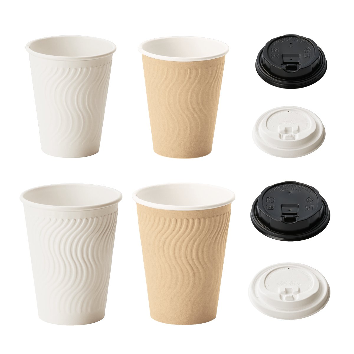【50個】 二重紙ドリンクコップ(ウェーブ) ホワイト 240ml