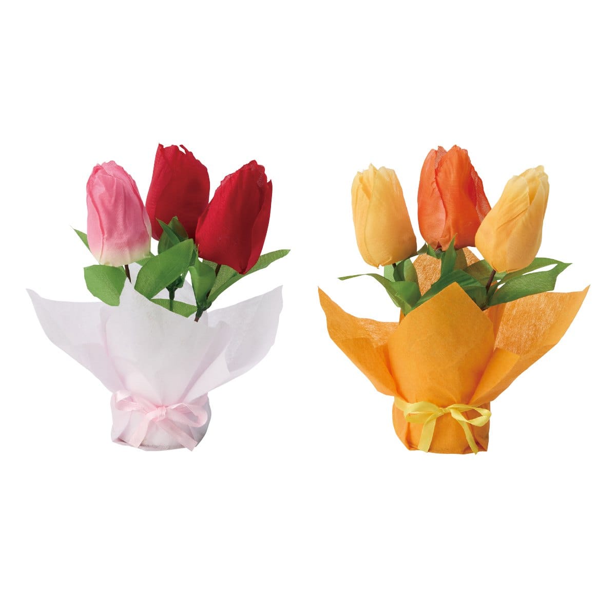 3個 チューリップ造花プチラップセット 高さ19cm ピンク