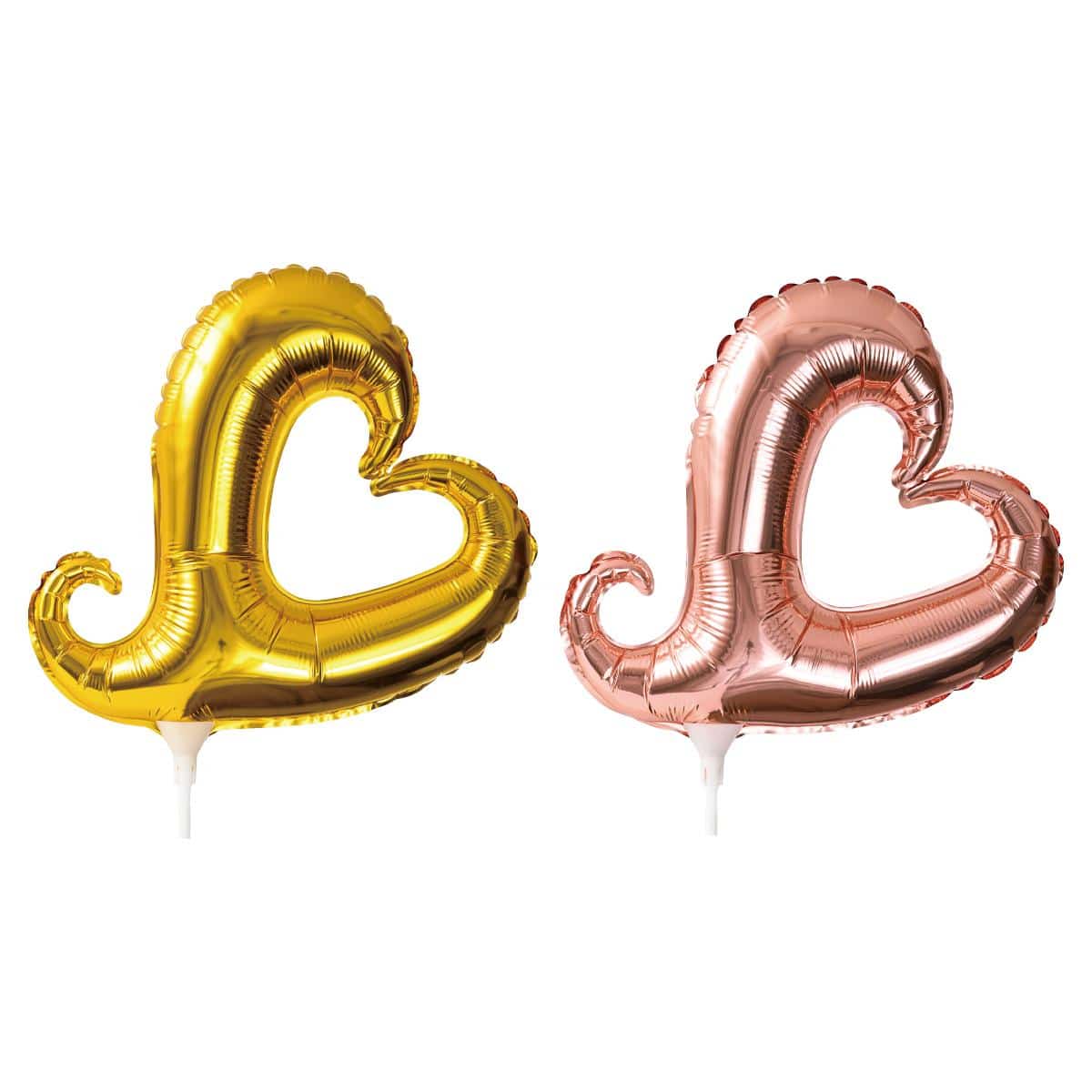 10本 バルーンピック メタリックハート ゴールド