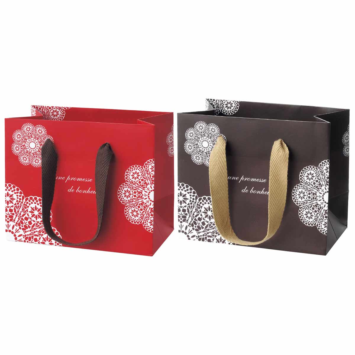 20枚 手提げ紙袋 レースィ レッド