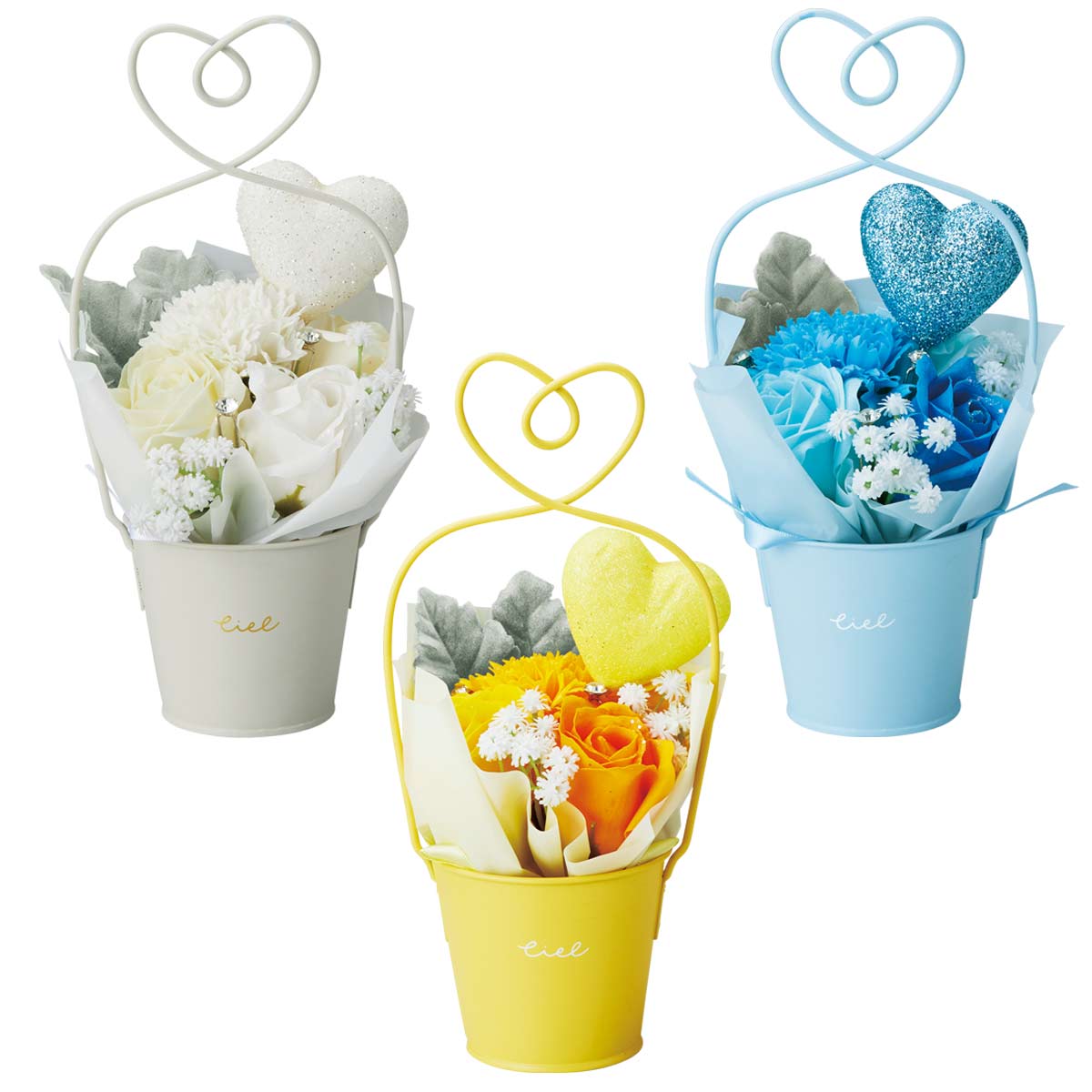 ハートブリキソープフラワー 高さ24cm ホワイト