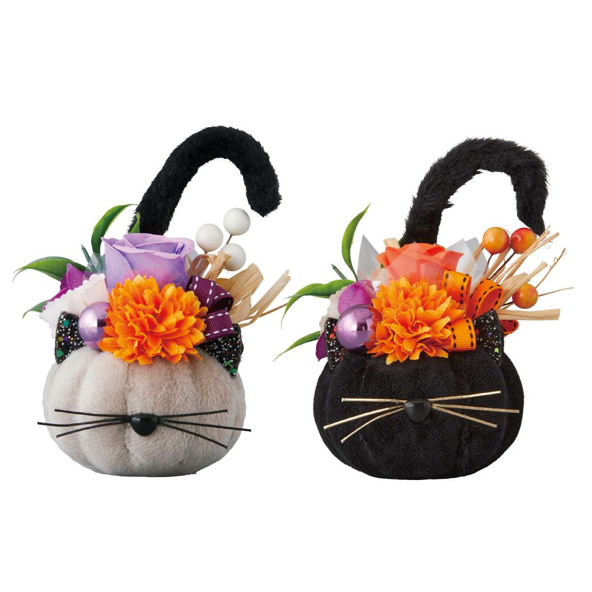 キャットパンプキンアレンジ幅11×高さ13cm(造花) グレー