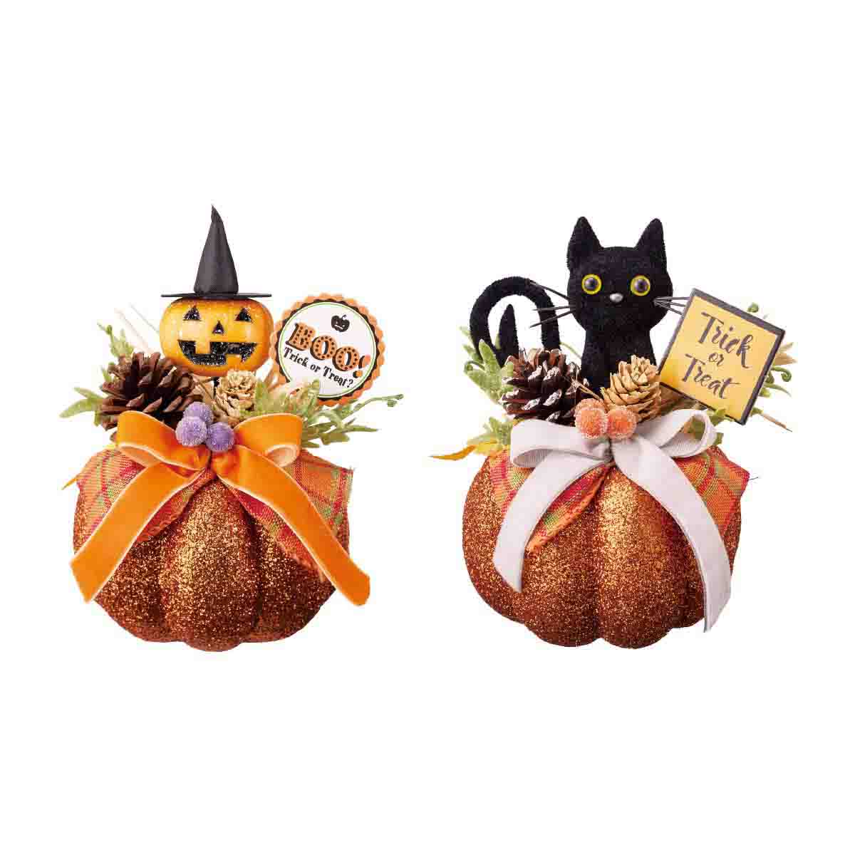 パンプキンベースアレンジ オレンジ高さ15cm(造花) パンプキン