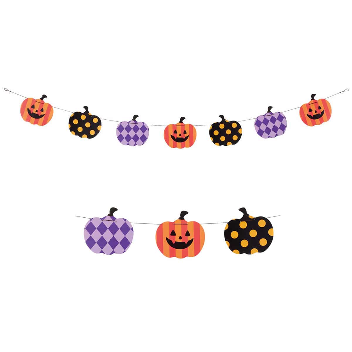 ハロウィン紙製パンプキンフラッグガーランド カラフル180cm