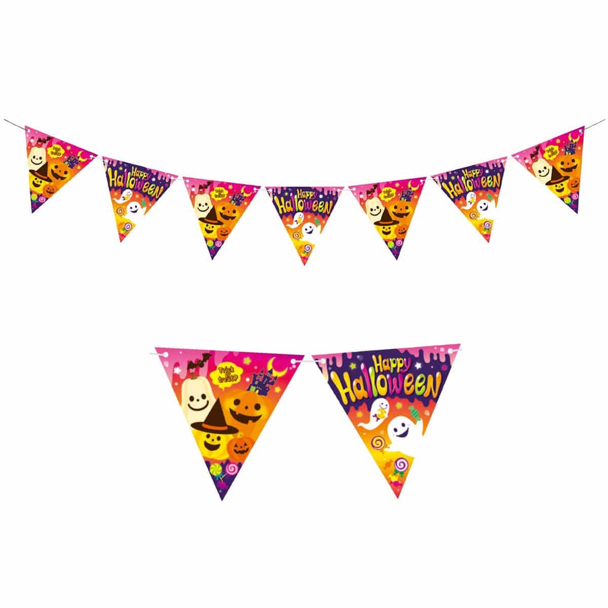 3本 カラフルハロウィン 7連フラッグ 200cm