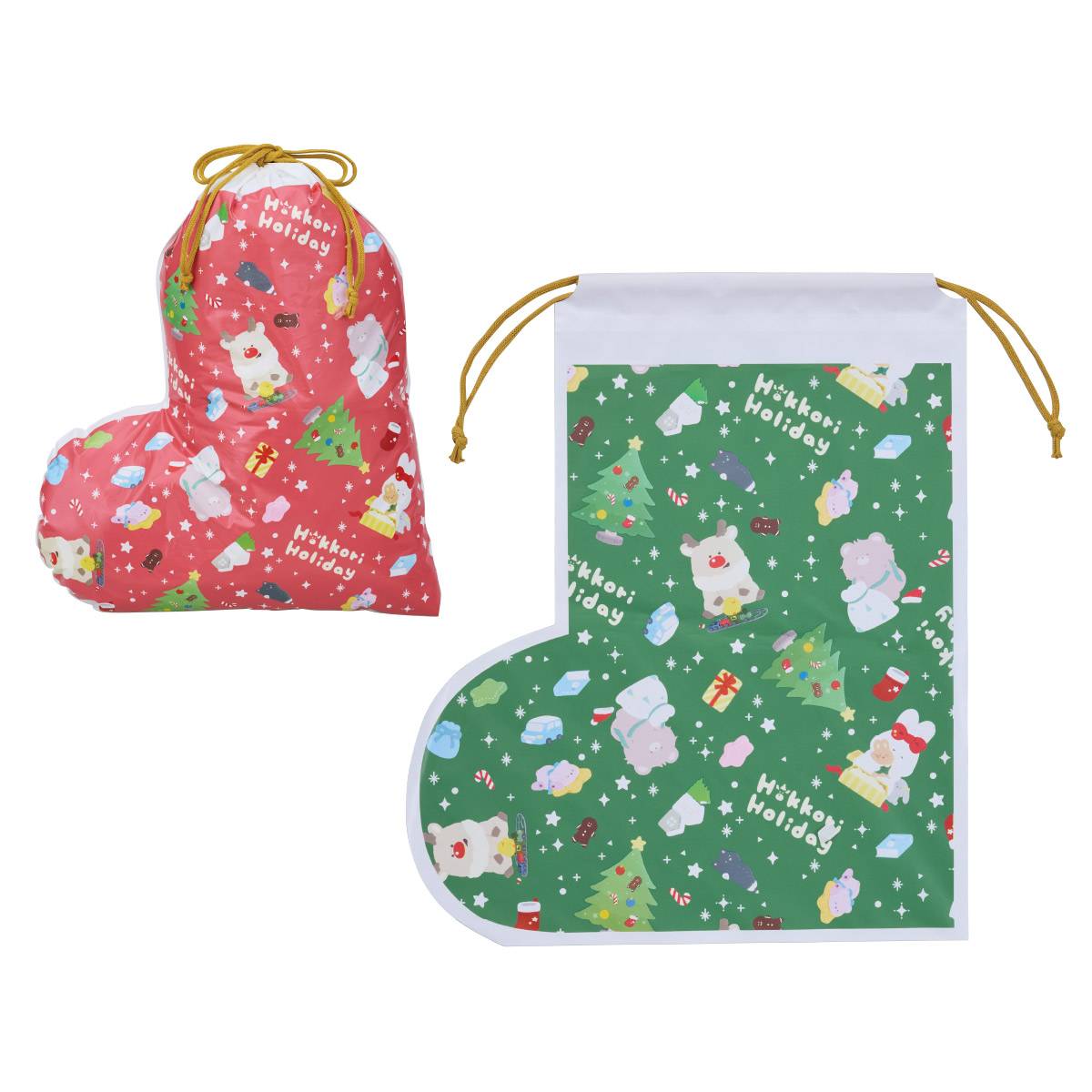 20枚 ブーツ型 巾着ギフトバッグ ほっこりホリデイ レッド
