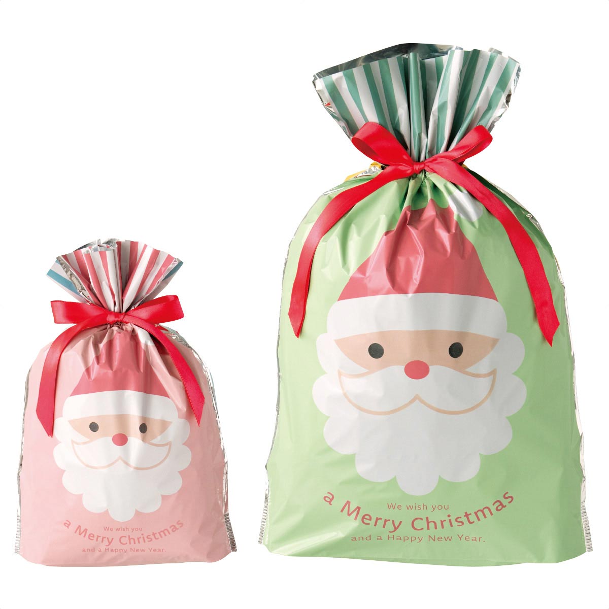 20枚 リボン付きギフトバッグ チャーミングクリスマス  幅24×高さ35[25]×底マチ6cm