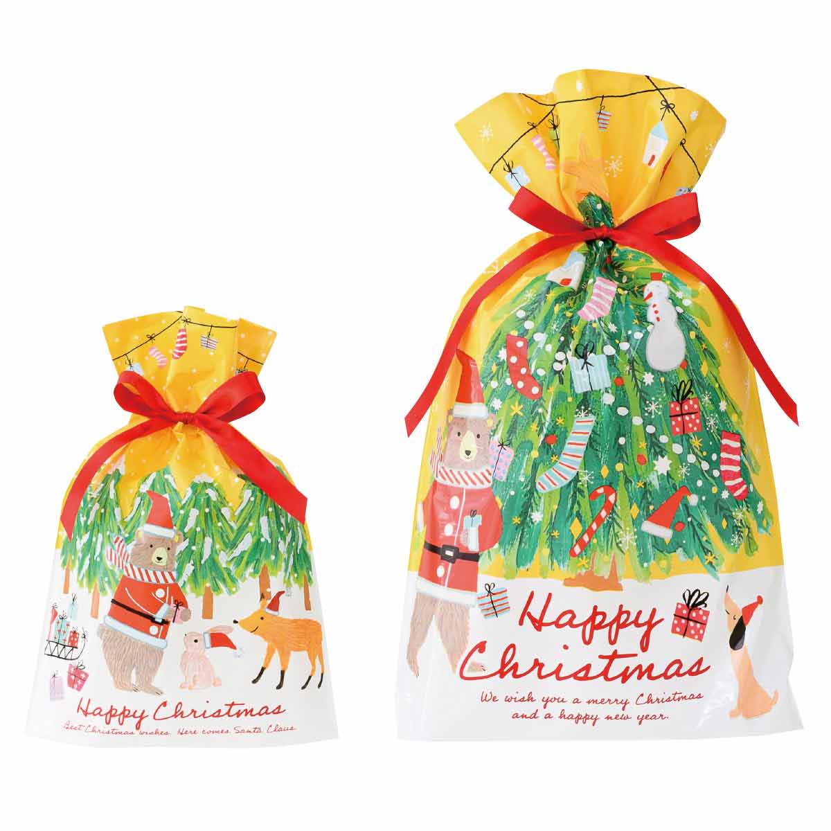 20枚 リボン付きギフトバッグ クリスマスベアラー 幅24×高さ35[25]×底マチ6cm