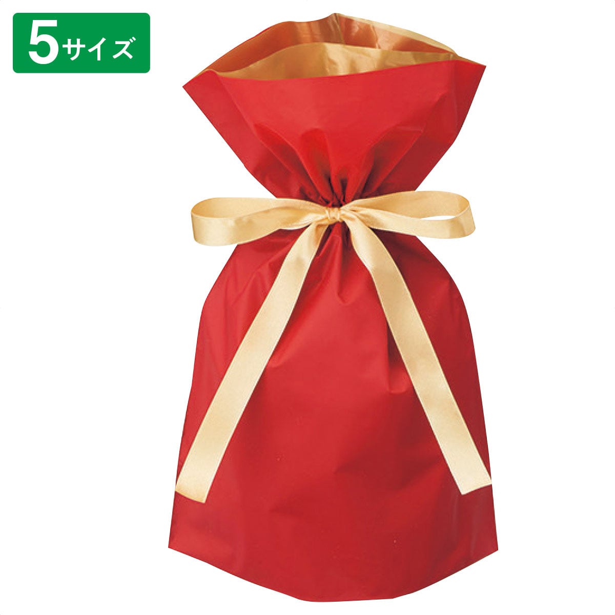 梨地リボン付きギフトバッグ レッド 幅17×高さ28[18]×底マチ8cm