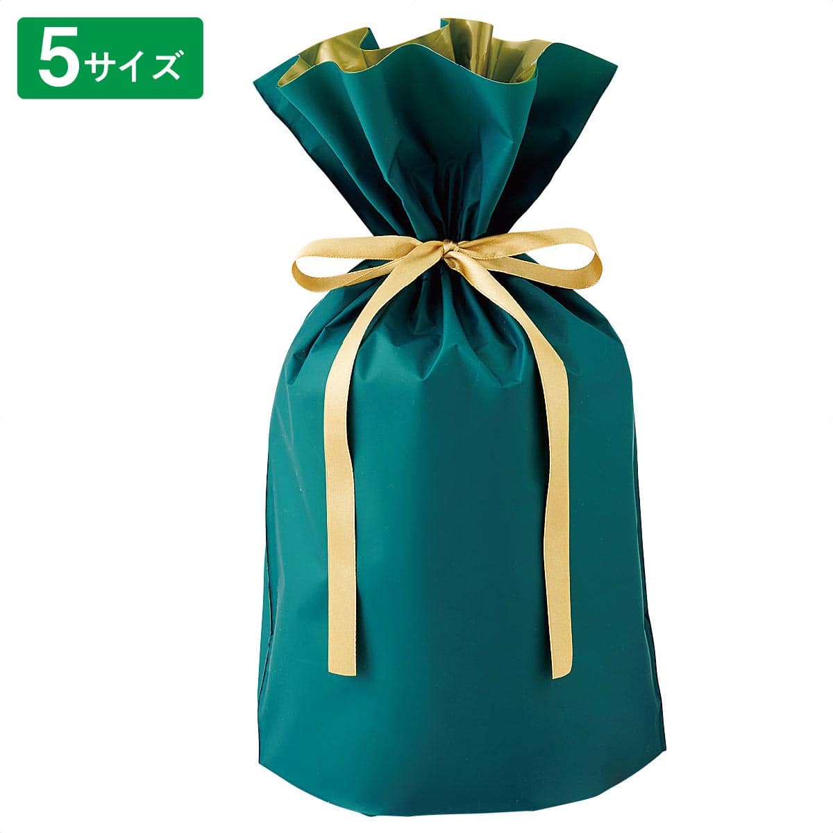 梨地リボン付きギフトバッグ グリーン 幅24×高さ36[24]×底マチ12cm