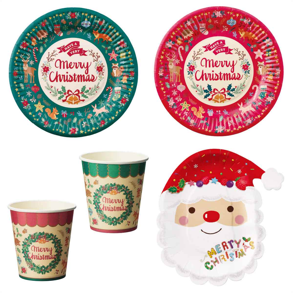 50個 クリスマス パーティー食器 ペーパーカップ レッド