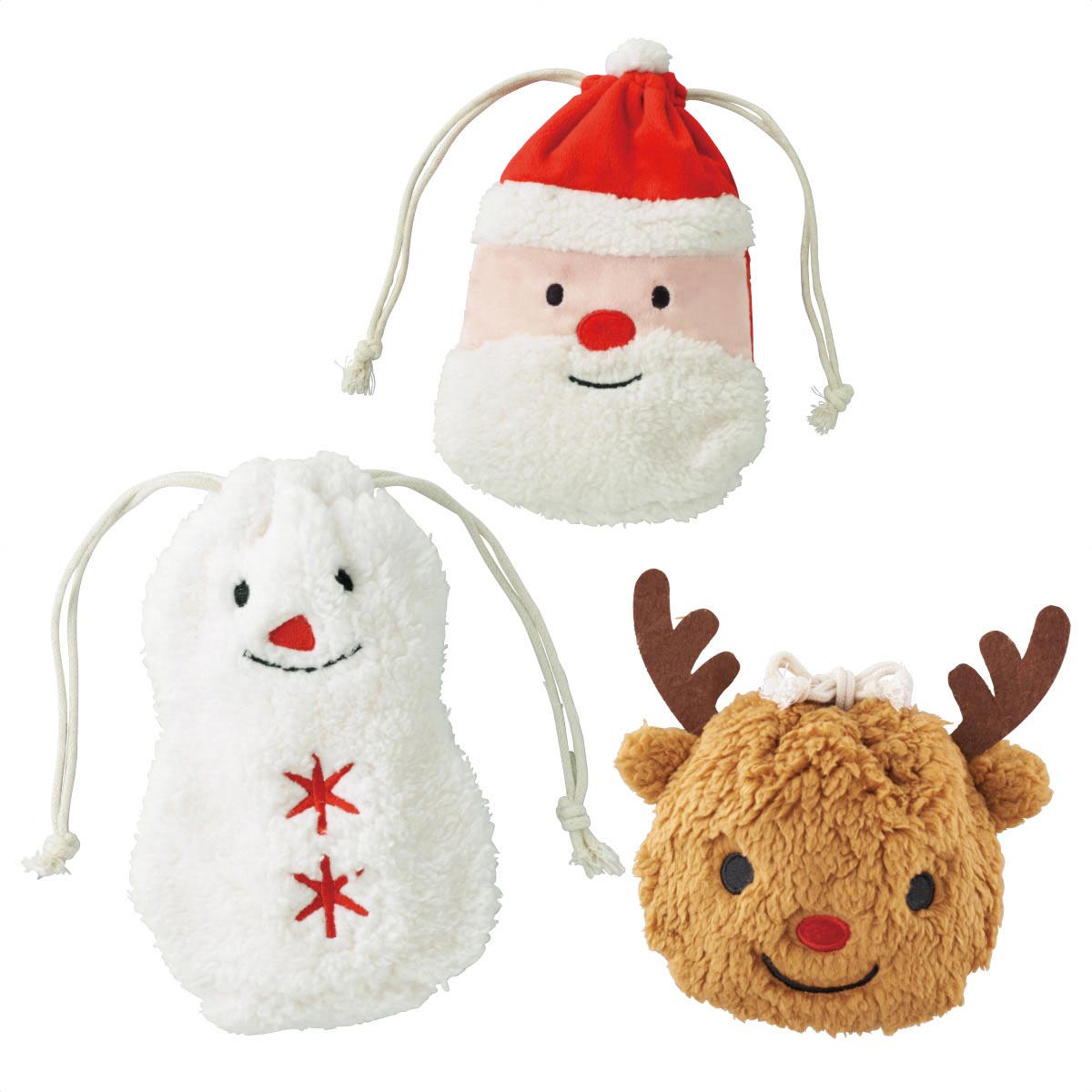 10枚 モコモコ巾着ギフトバッグ 雪だるま