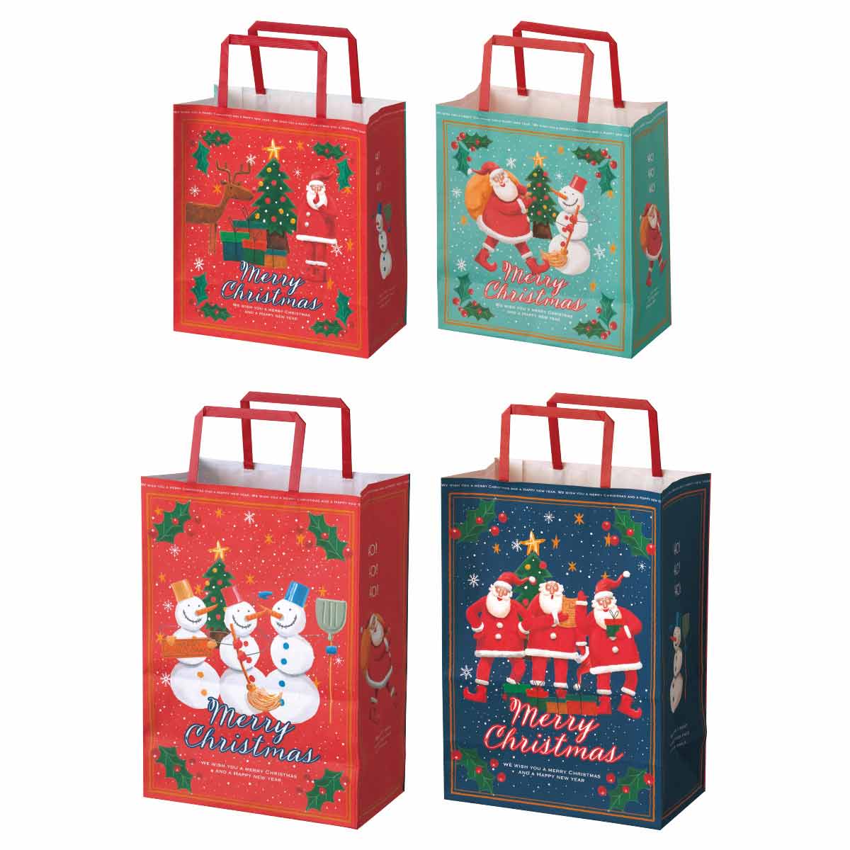 50枚 手提げ紙袋 ゆかいなクリスマス 幅20×奥行10×高さ22cm