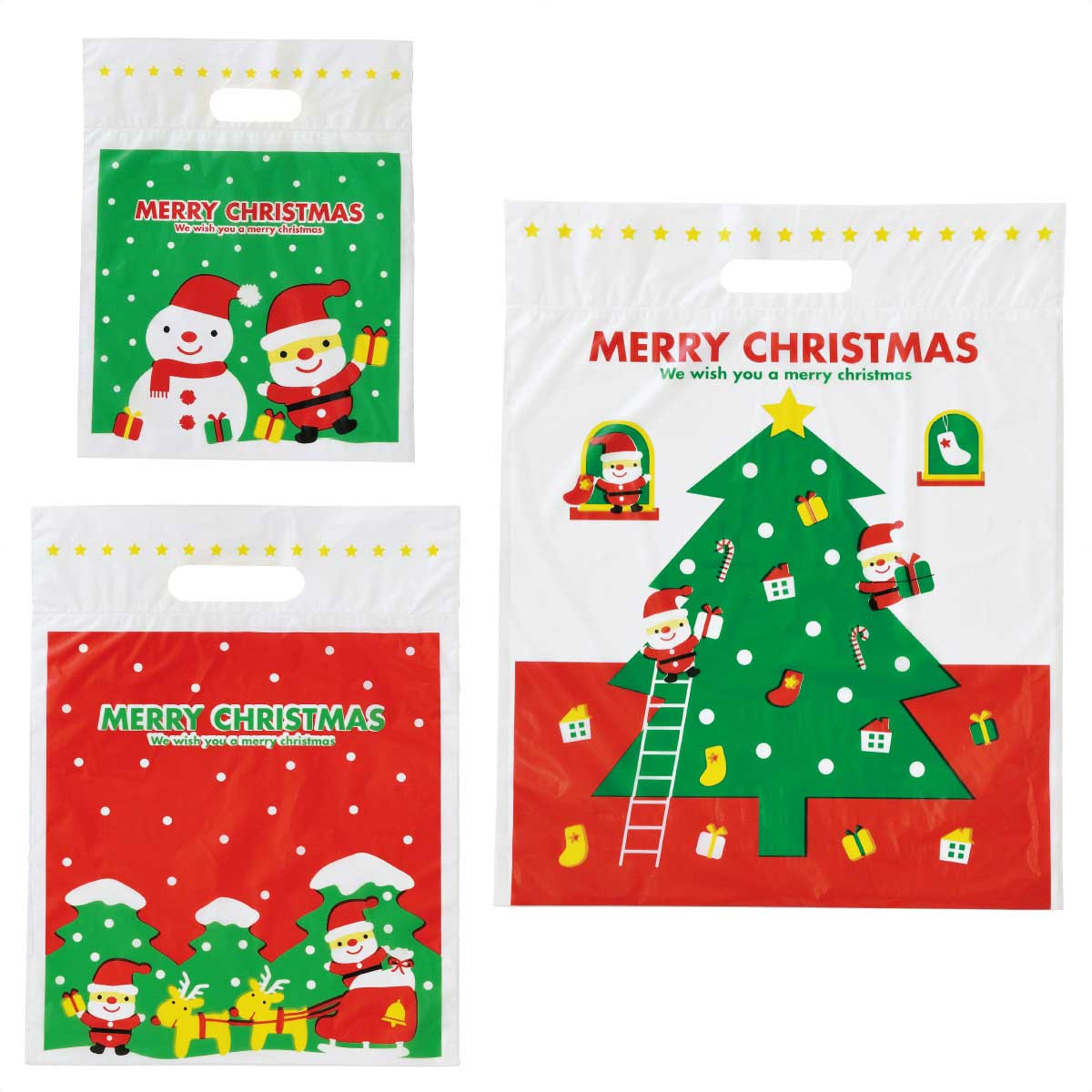 手提げポリ袋 ミニサンタ 幅21×高さ26×底マチ6cm