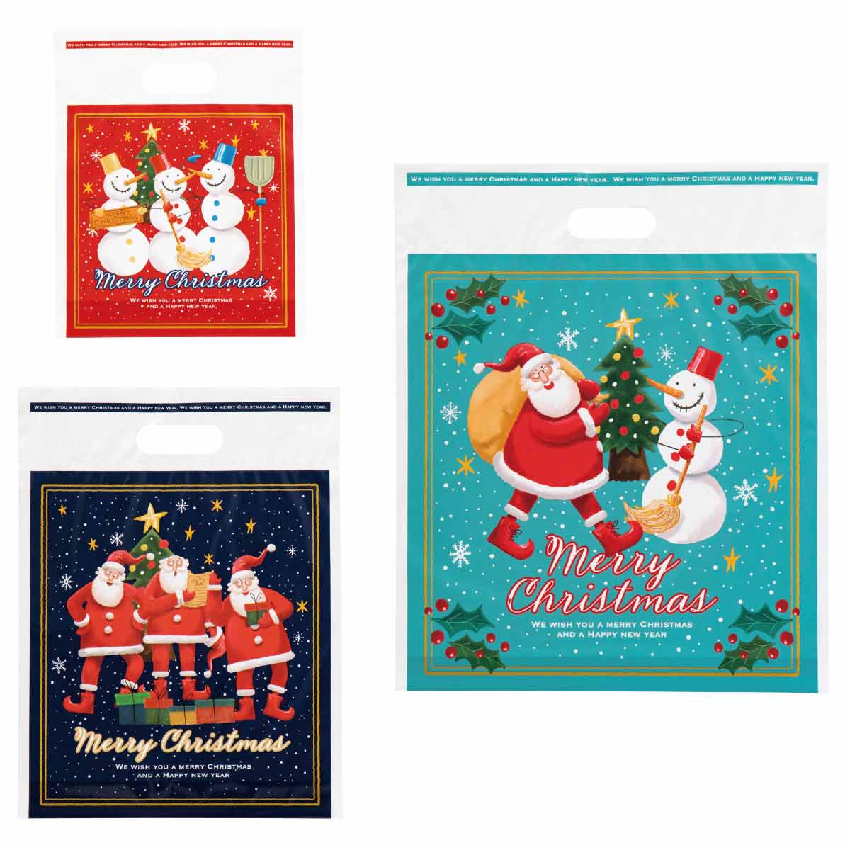 手提げポリ袋 ゆかいなクリスマス 幅21×高さ26×底マチ6cm