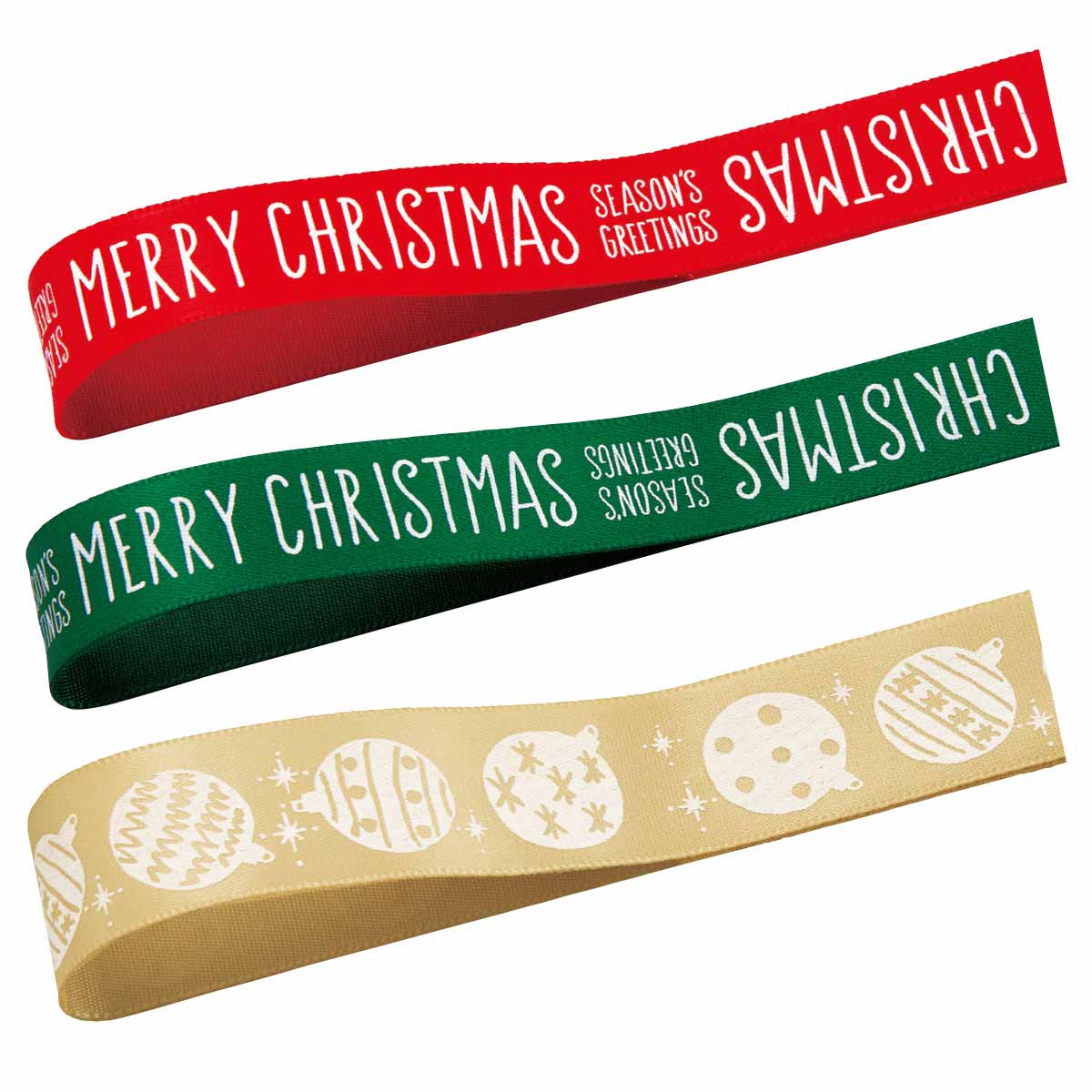 クリスマス プリントサテンリボン20m巻 16mm幅 レッド